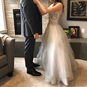 Terani Couture Strapless Prom Dress Grey/Silver